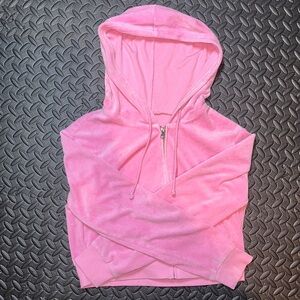 Wild Fable Pink Velour Cropped Zip Up Hoodie Medium Y2K Coquette Soft Girl
